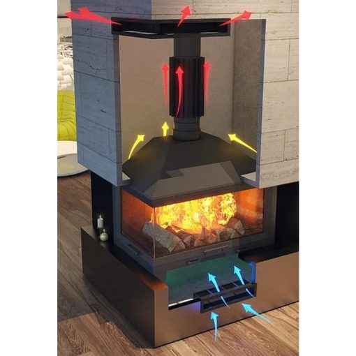 Ventilacijska rešetka V- open 500x700/100 crna lijeva kutna s okvirom, Darco - presjek kamina