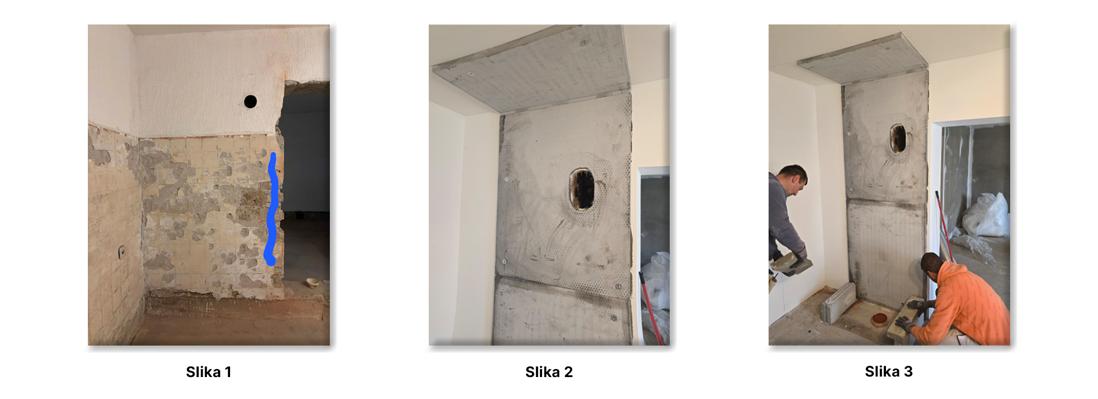 Ugradnja kutnog kamina Quattro 90 i zidnog sanduka za drva – Komletinci - koraci 1-3