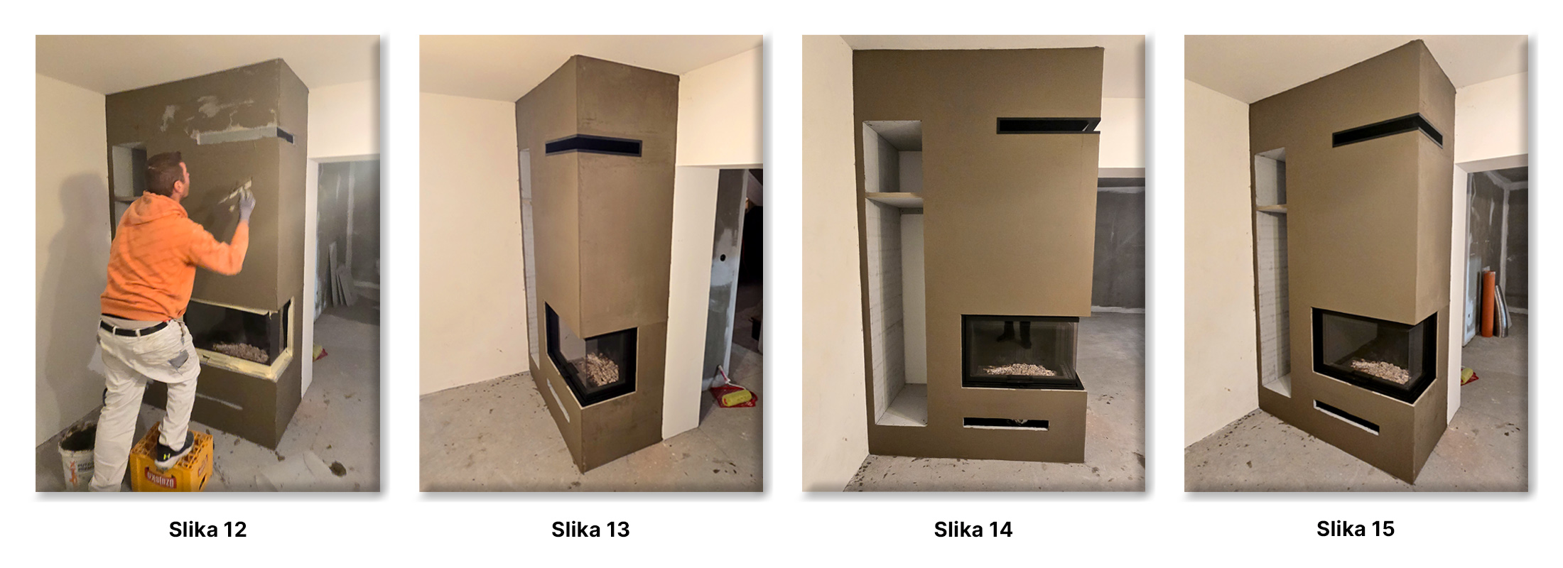 Ugradnja kutnog kamina Quattro 90 i zidnog sanduka za drva – Komletinci - koraci 12-15