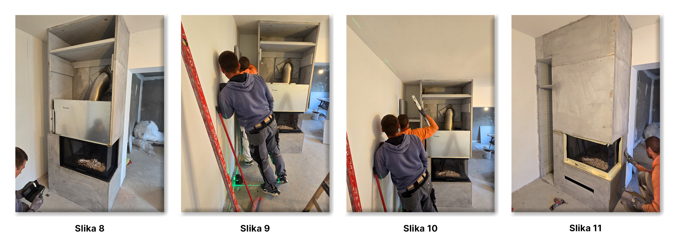 Ugradnja kutnog kamina Quattro 90 i zidnog sanduka za drva – Komletinci - koraci 8-11