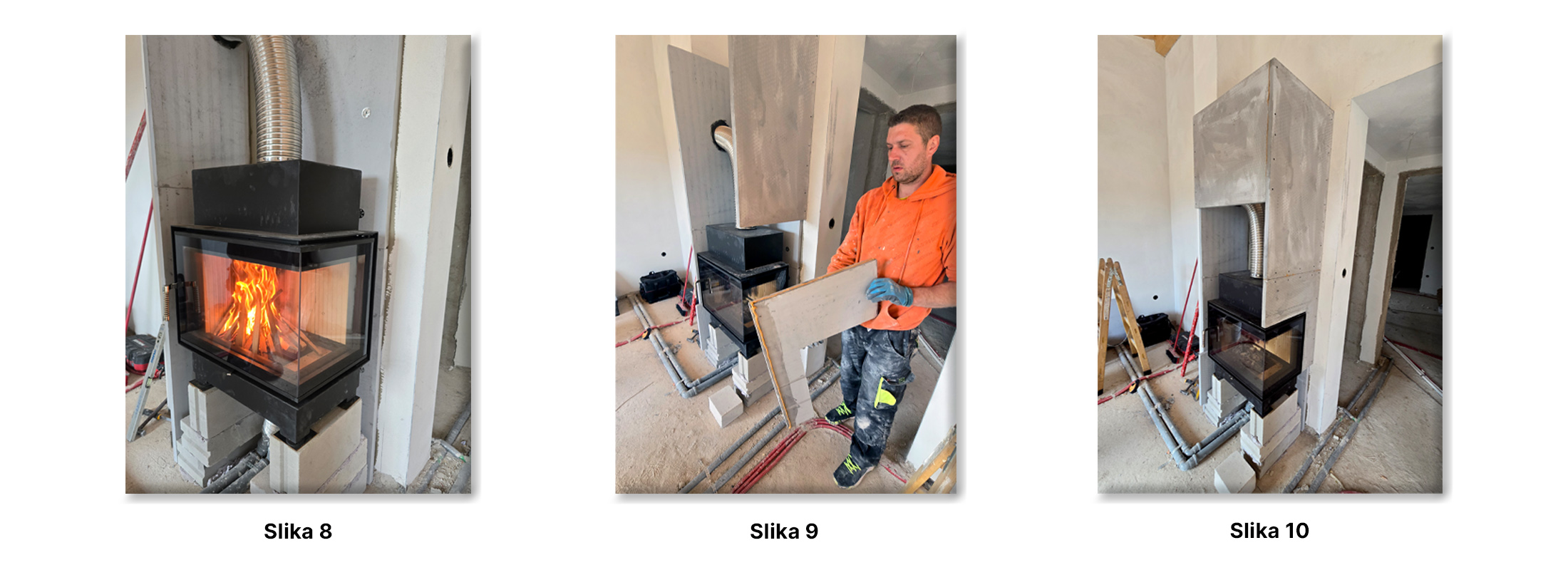Ugradnja čeličnog kutnog kamina Røten s klupicom i kutnim rešetkama u okolici Primoštena - koraci 8-10