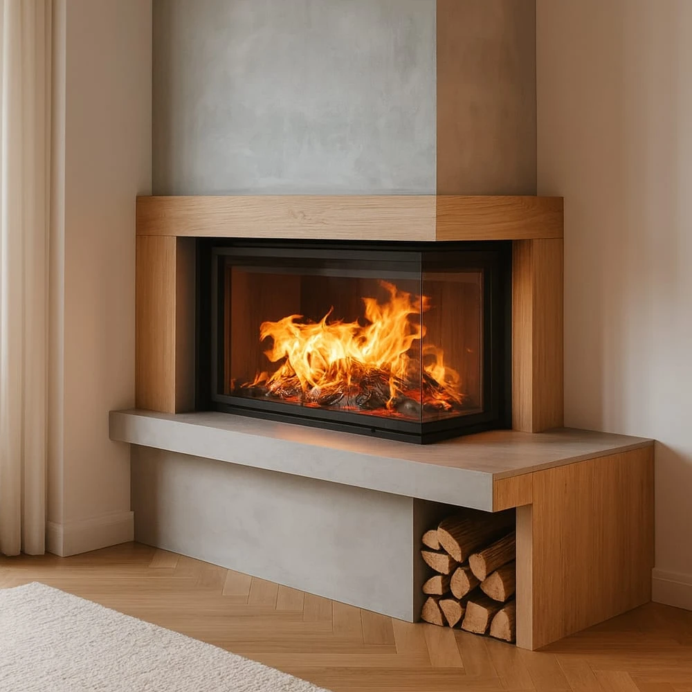 Quattro 60 (L ili D) – ECO serija, čelični kutni kamin sa sistemom podizanja vrata (A.caminetti)