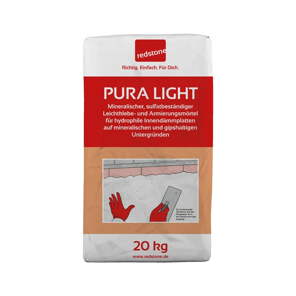 Redstone Pura Light je paropropusno, kapilarno aktivno ljepilo i armirna žbuka.
